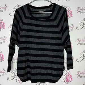 American eagle sparkly top striped grey and black glitter scoop neck lightweight